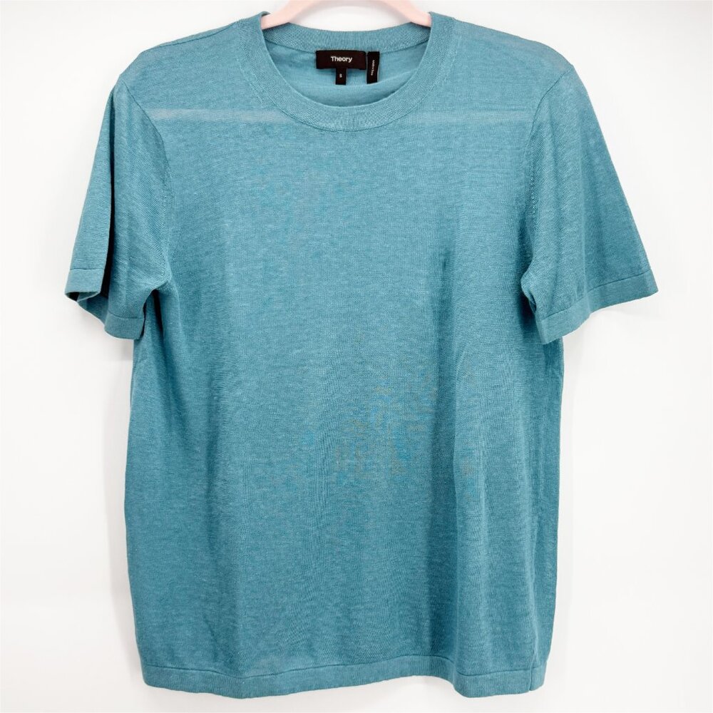 Theory Teal Short Sleeve Crepe Knit Small - Picture 2 of 7